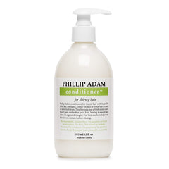 Phillip Adam Thirsty Hair Conditioner bottle highlighting argan, moringa, and macadamia oils for hydration