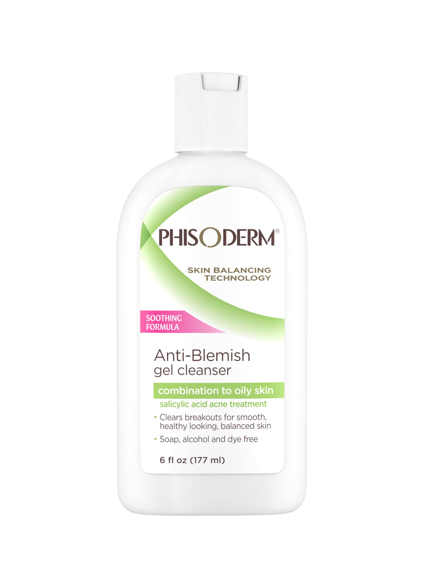 Phisoderm Anti-Blemish Gel Cleanser bottle front shows oil-control and clear-looking skin