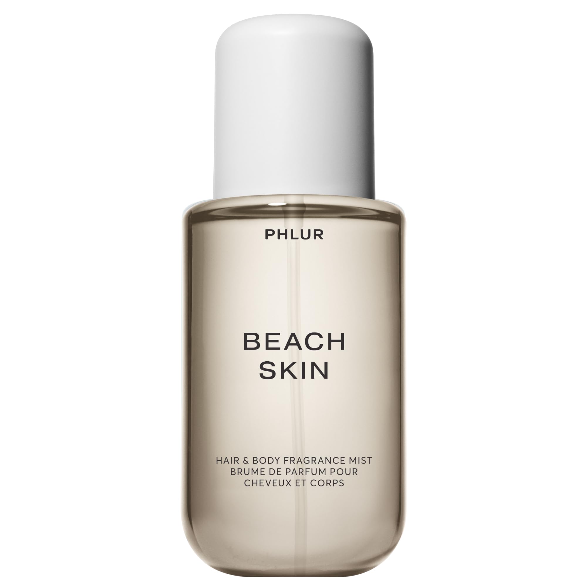 PHLUR Beach Skin Body Mist bottle front highlights sun-kissed florals and versatile scent.