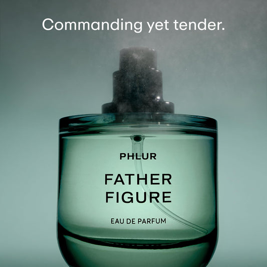 PHLUR Father Figure bottle close-up cap highlights magnetic ceramic lid for premium packaging.