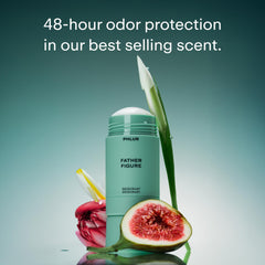 PHLUR Father Figure deodorant stick close-up shows smooth application.