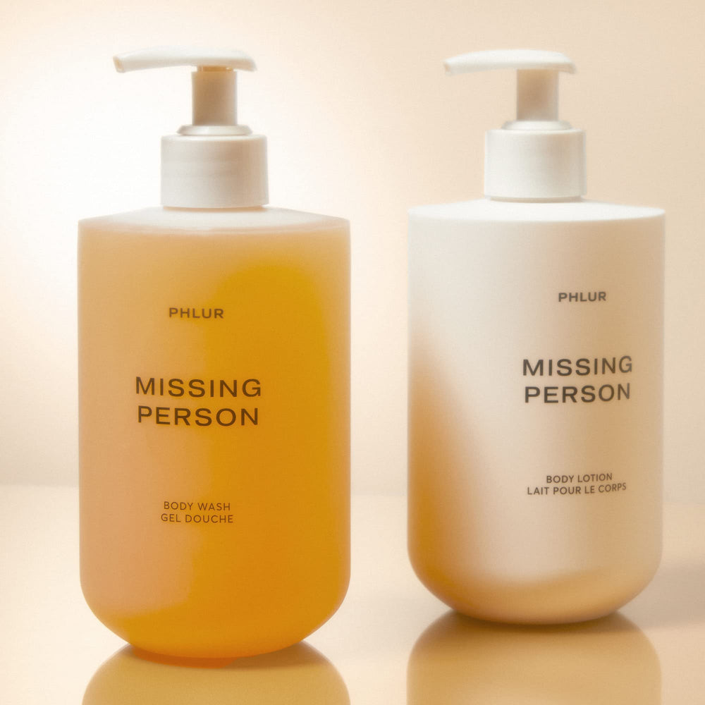 PHLUR Missing Person Body Lotion ingredients panel highlights transparency and quality