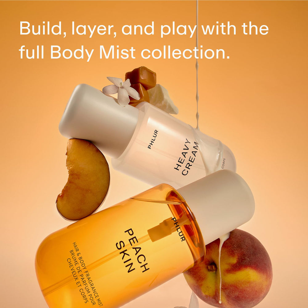 PHLUR Peach Skin Body Mist base notes aroma emphasizes creamy sandalwood highlight