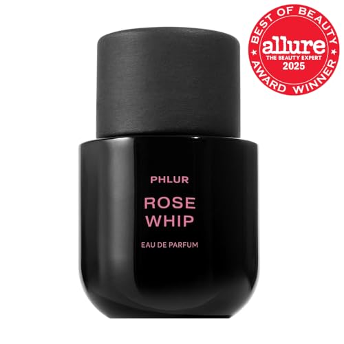 PHLUR Rose Whip magnetic-cap bottle highlights upscale packaging.