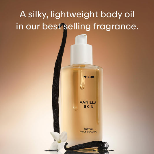 PHLUR Vanilla Skin Oil pour demonstrates easy, controlled application.