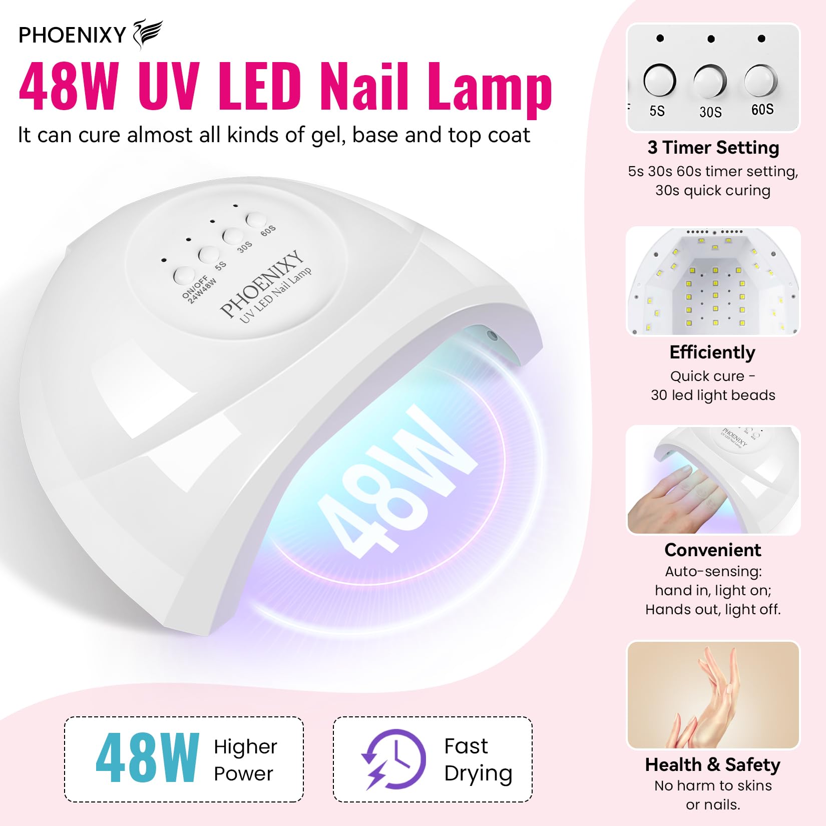 Phoenixy 48W UV-LED nail light with quick, even curing