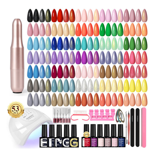 Phoenixy 53 Pcs Gel Nail Kit with UV Lamp for at-home salon-quality manicures.