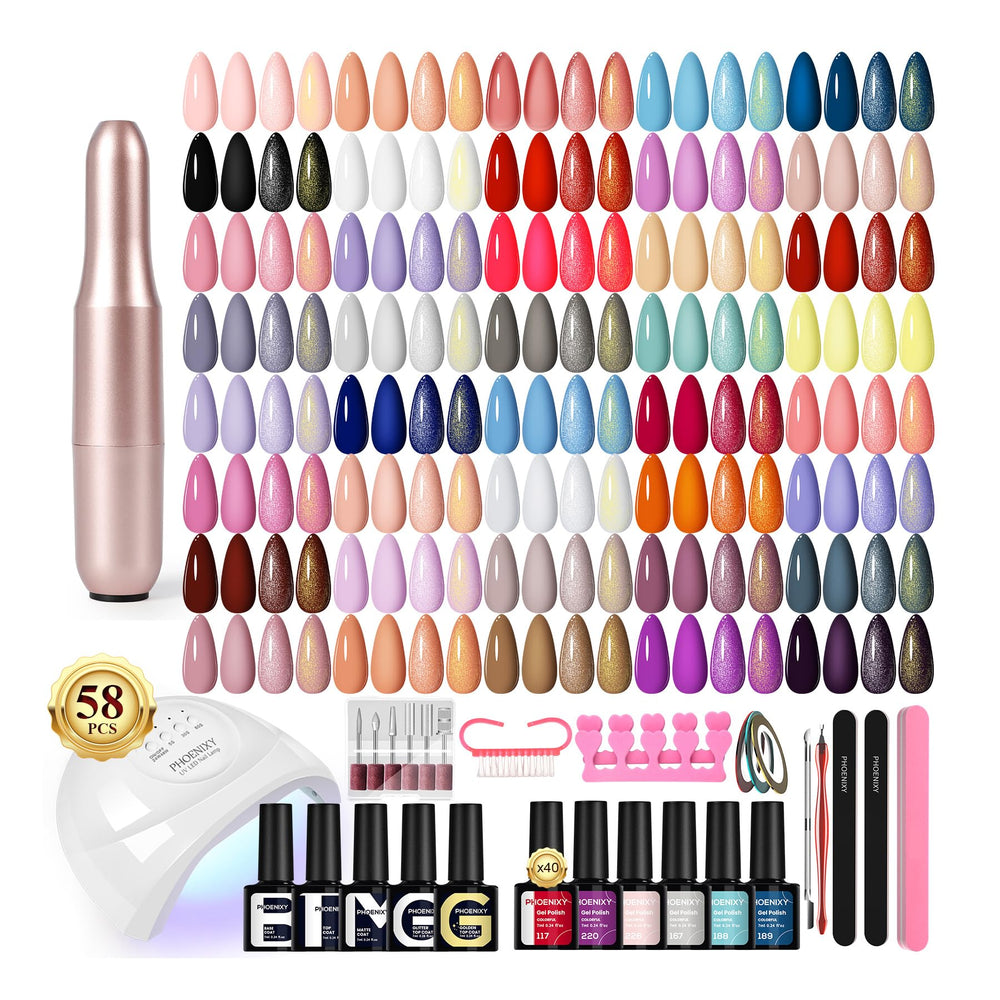 Phoenixy 58pcs gel nail kit color palette for versatile at-home designs
