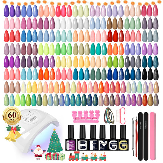 Phoenixy gel nail kit with 60 bottles offers diverse colors for at-home manicures