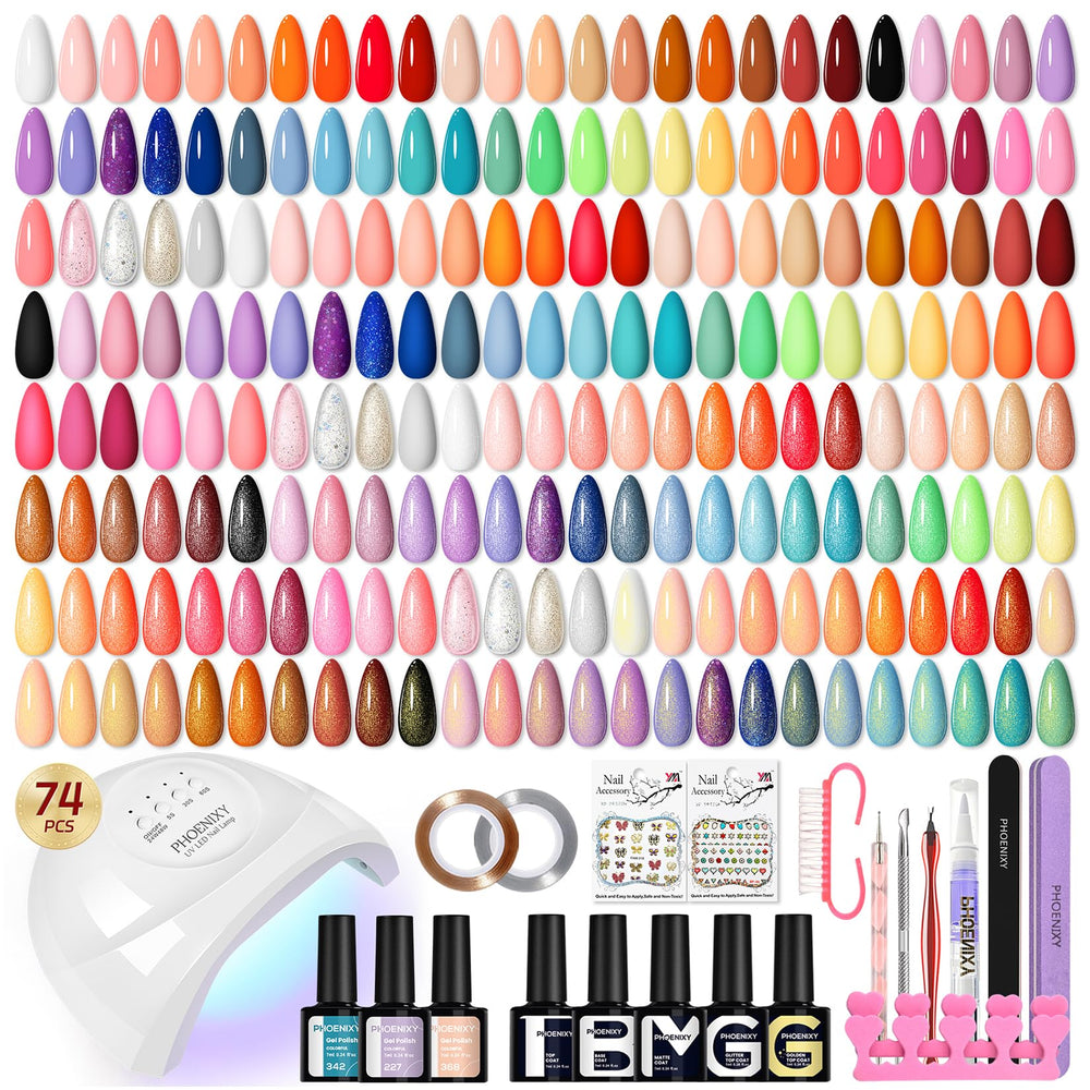 Phoenixy gel nail kit color swatches for vibrant at-home manicures.