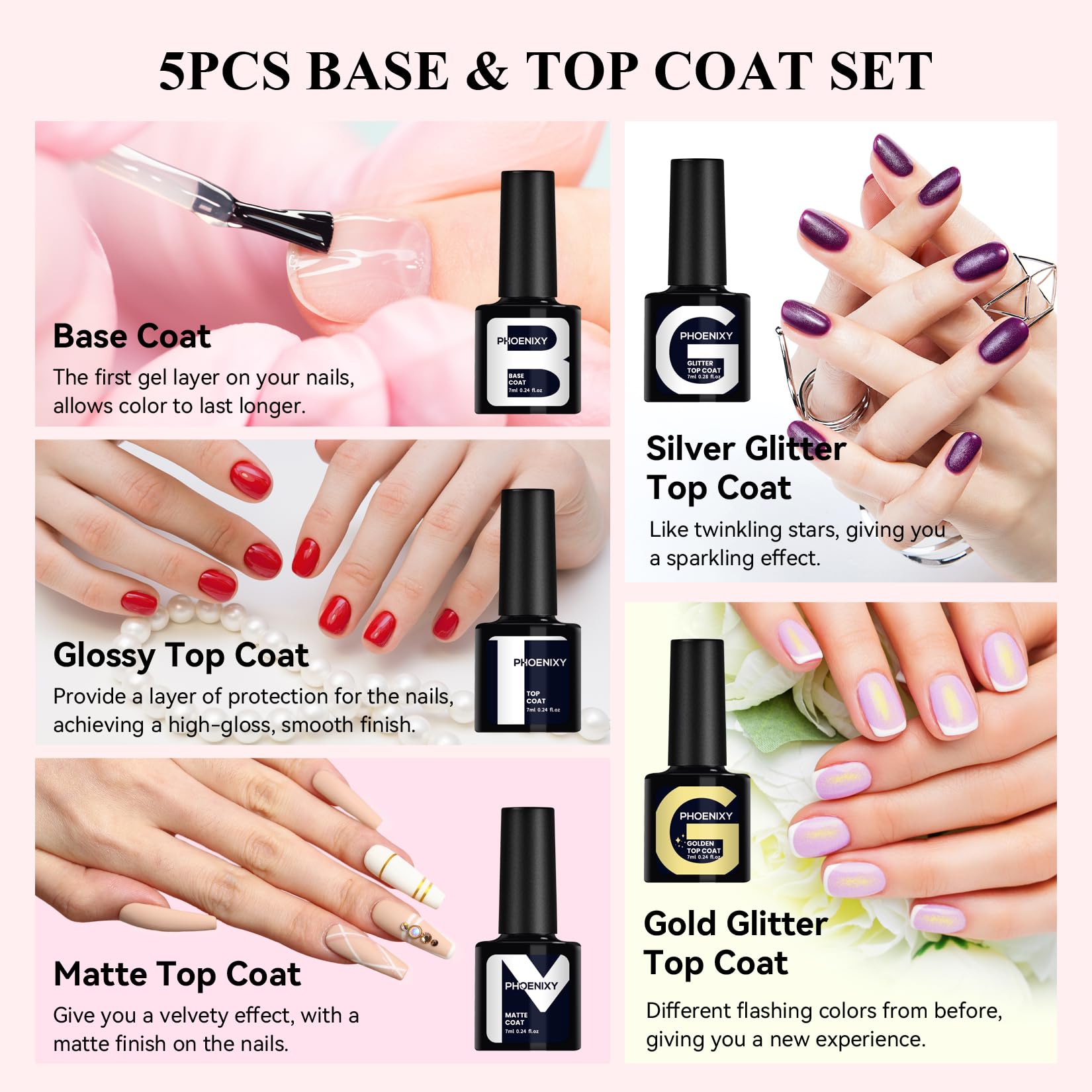 Phoenixy gold glitter top coat adds festive sparkle for occasions.