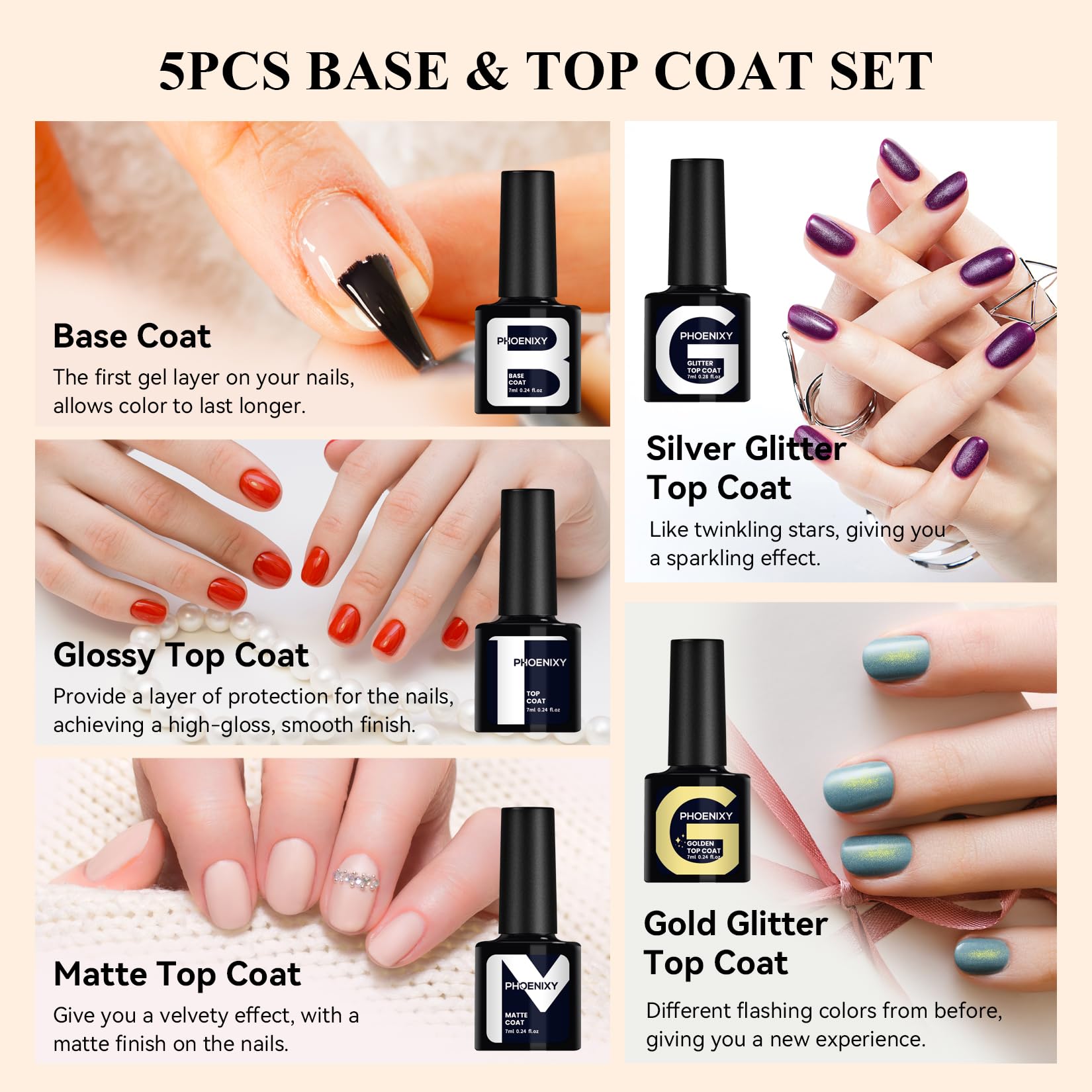 Phoenixy nail palette includes nude, white, pink, purple, red and more.