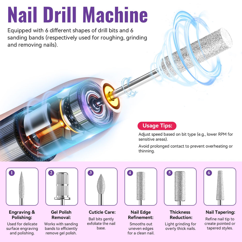 Phoenixy professional nail drill tool helps smooth surfaces at home.