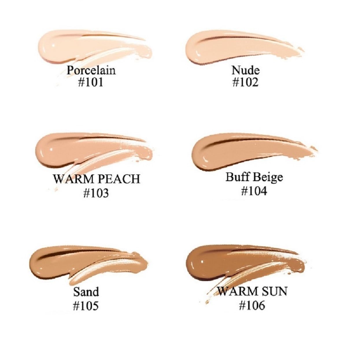 PHOERA Foundation 106 Warm Sun swatches show warm undertones for easy shade matching.