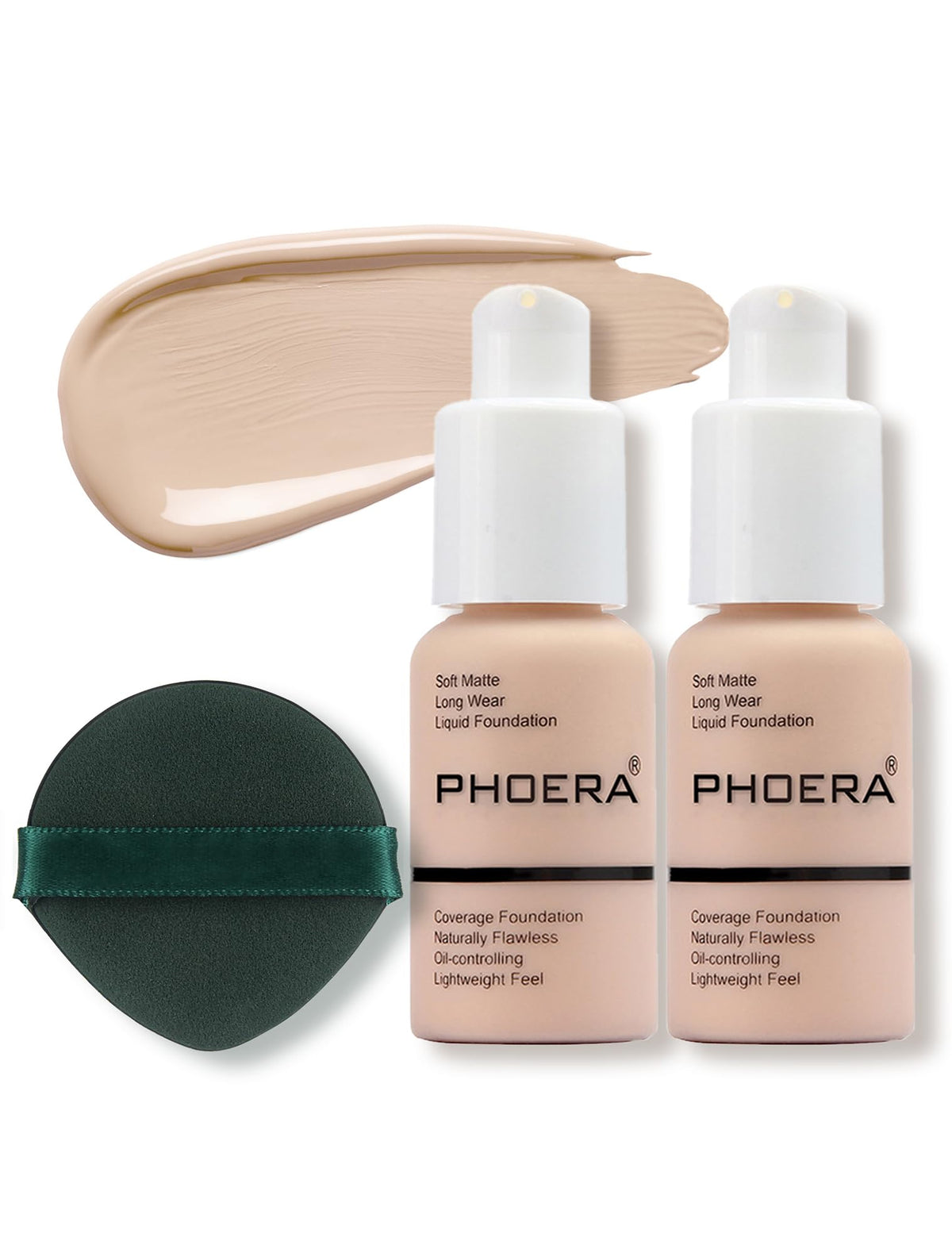 Phoera Foundation Porcelain 101 bottle close-up shows full-coverage matte finish