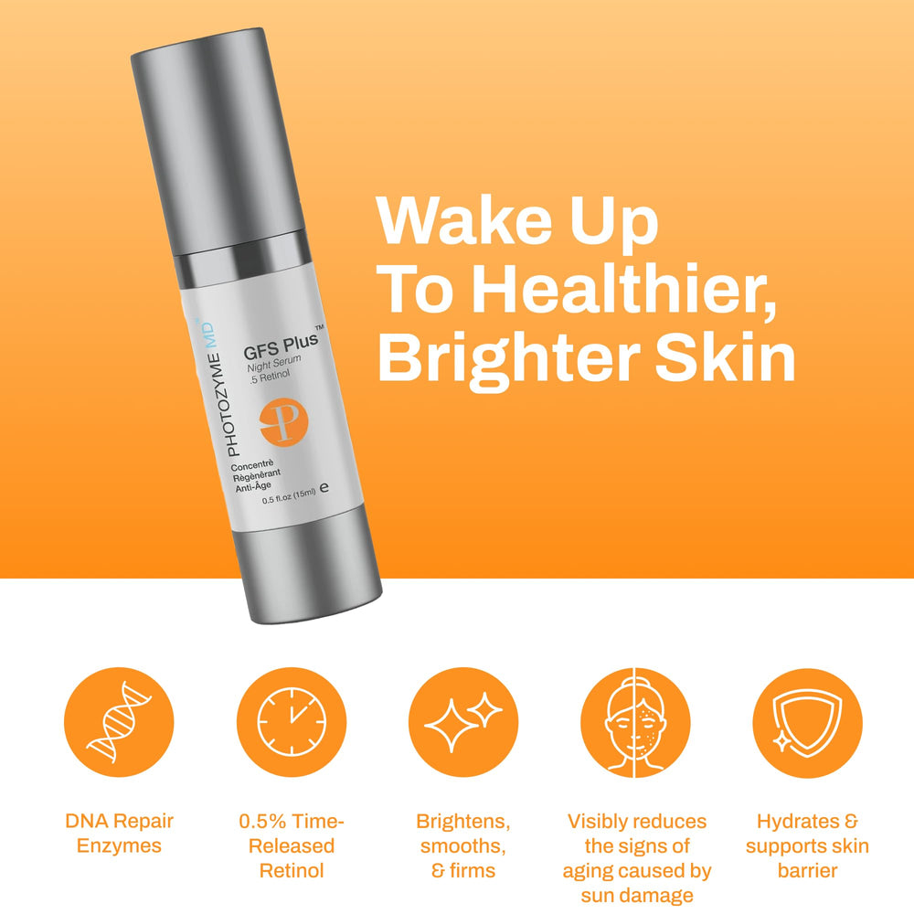 Photozyme GFS Plus Night Serum dropper enables precise application for even skin tone.