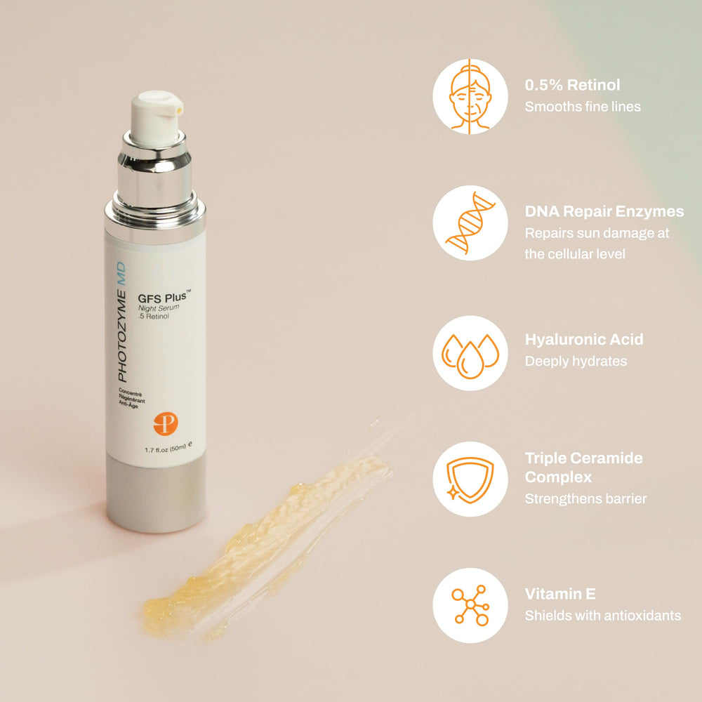 Photozyme GFS Plus Night Serum texture swatch shows creamy, easy absorption.