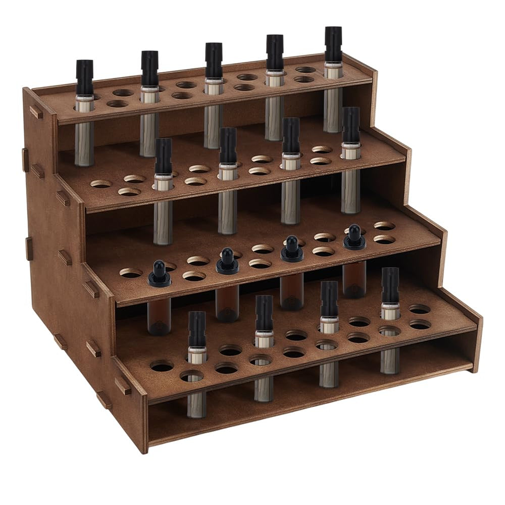 PH PandaHall 68-holes wood oil organizer displaying bottles neatly.