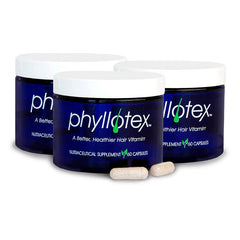 Phyllotex hair growth vitamins bottle front for convenient daily use.