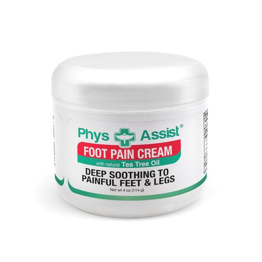 PhysAssist foot cream jar showing a compact moisturizing formula for daily foot care.
