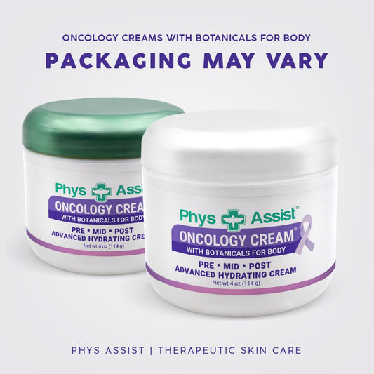 Close-up of PhysAssist Oncology Cream jar showing non-greasy finish.