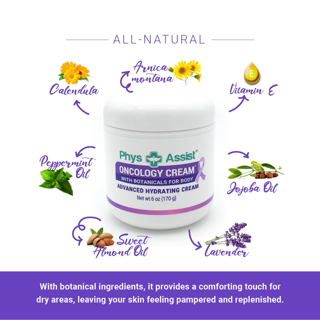 PhysAssist Oncology Cream texture shown as hydrating and light.