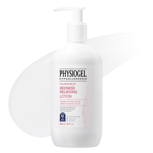 Physiogel Calming Relief bottle pour shows fragrance-free, dermatologist-tested soothing care