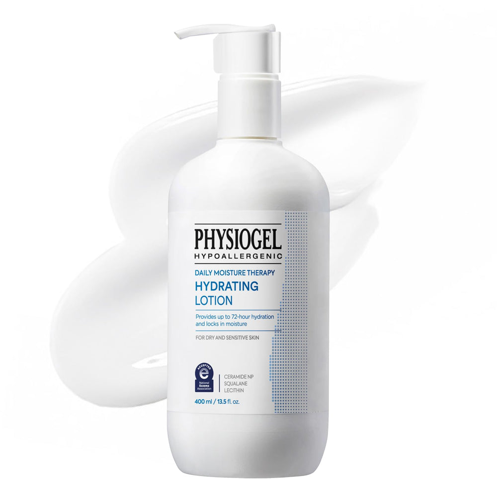 Physiogel DMT face & body lotion with 72-hour hydration for dry skin.