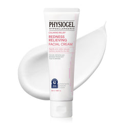 Physiogel redness reducing cream jar closeup, fragrance-free formula ideal for sensitive skin.