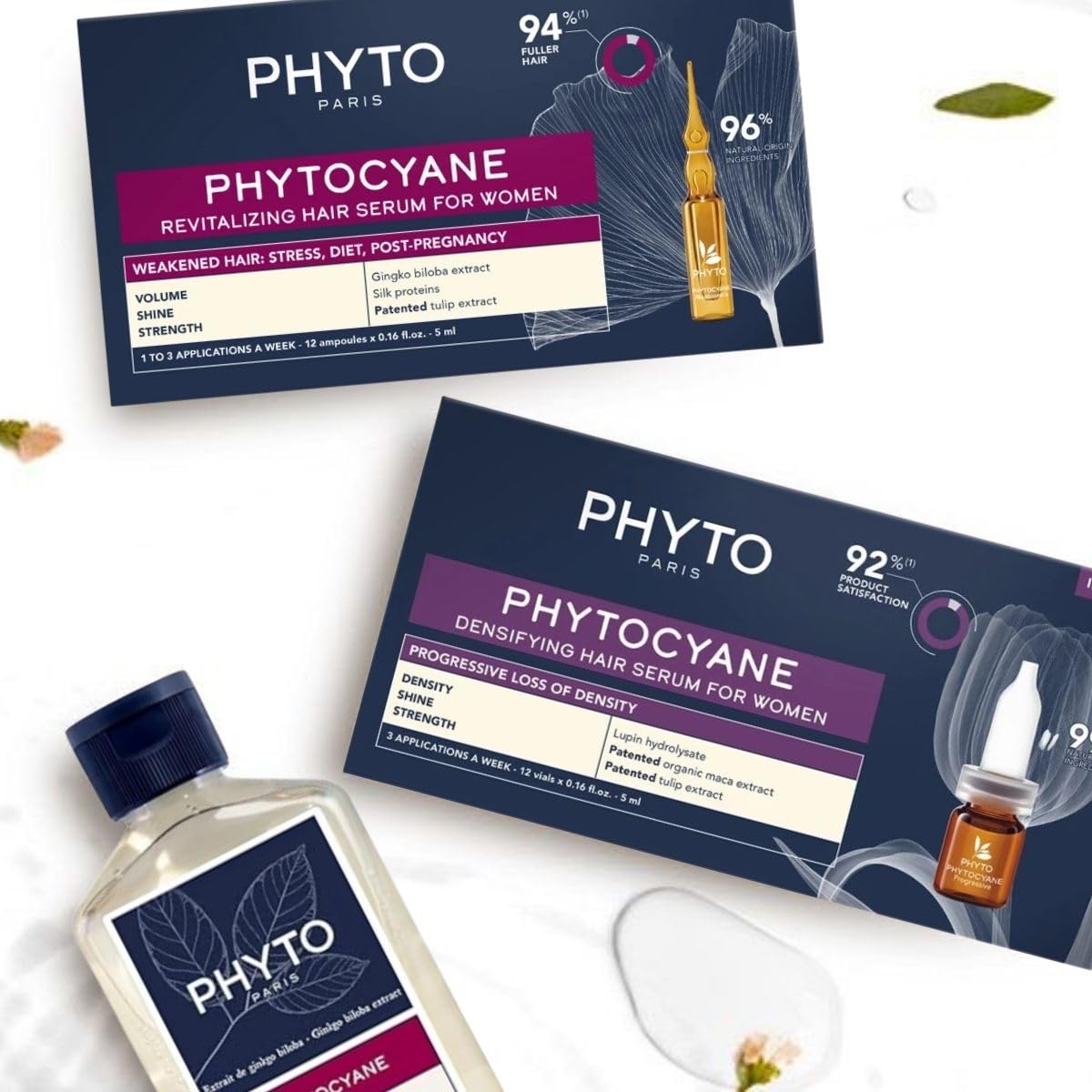 PHYTOPHYTOCYANE ginkgo biloba close-up highlights revitalizing-inspired formula for scalp vitality.