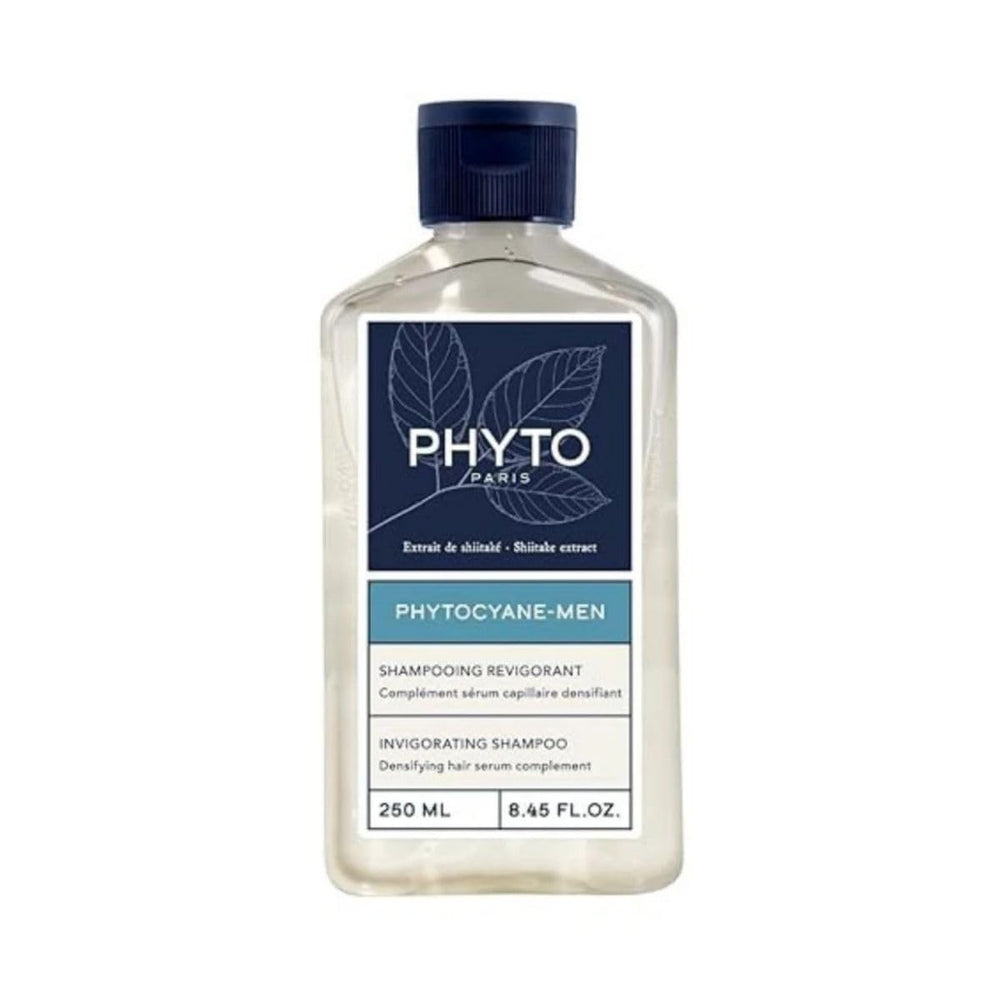 PHYTO Phytocyane Men Invigorating Shampoo bottle on shelf for refreshed scalp