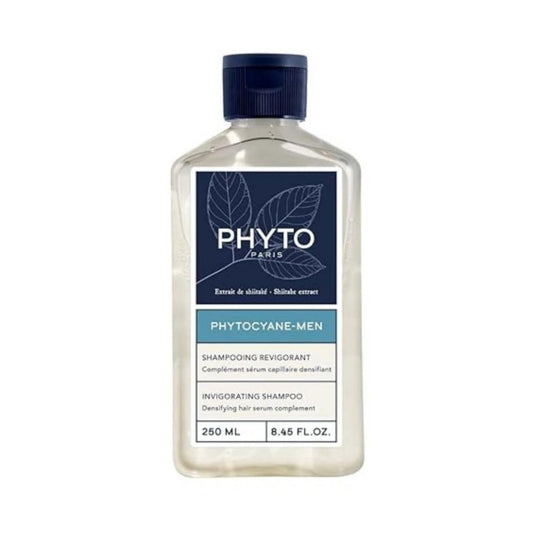 PHYTO Phytocyane Men Invigorating Shampoo bottle on shelf for refreshed scalp