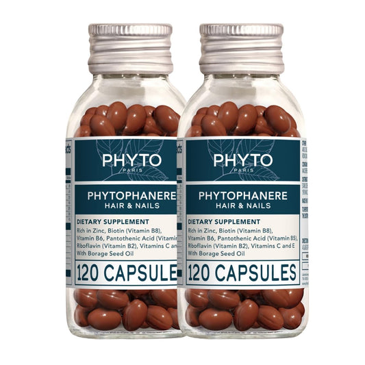 PHYTO Phytophanère bottle close-up showing a premium hair and nails supplement.