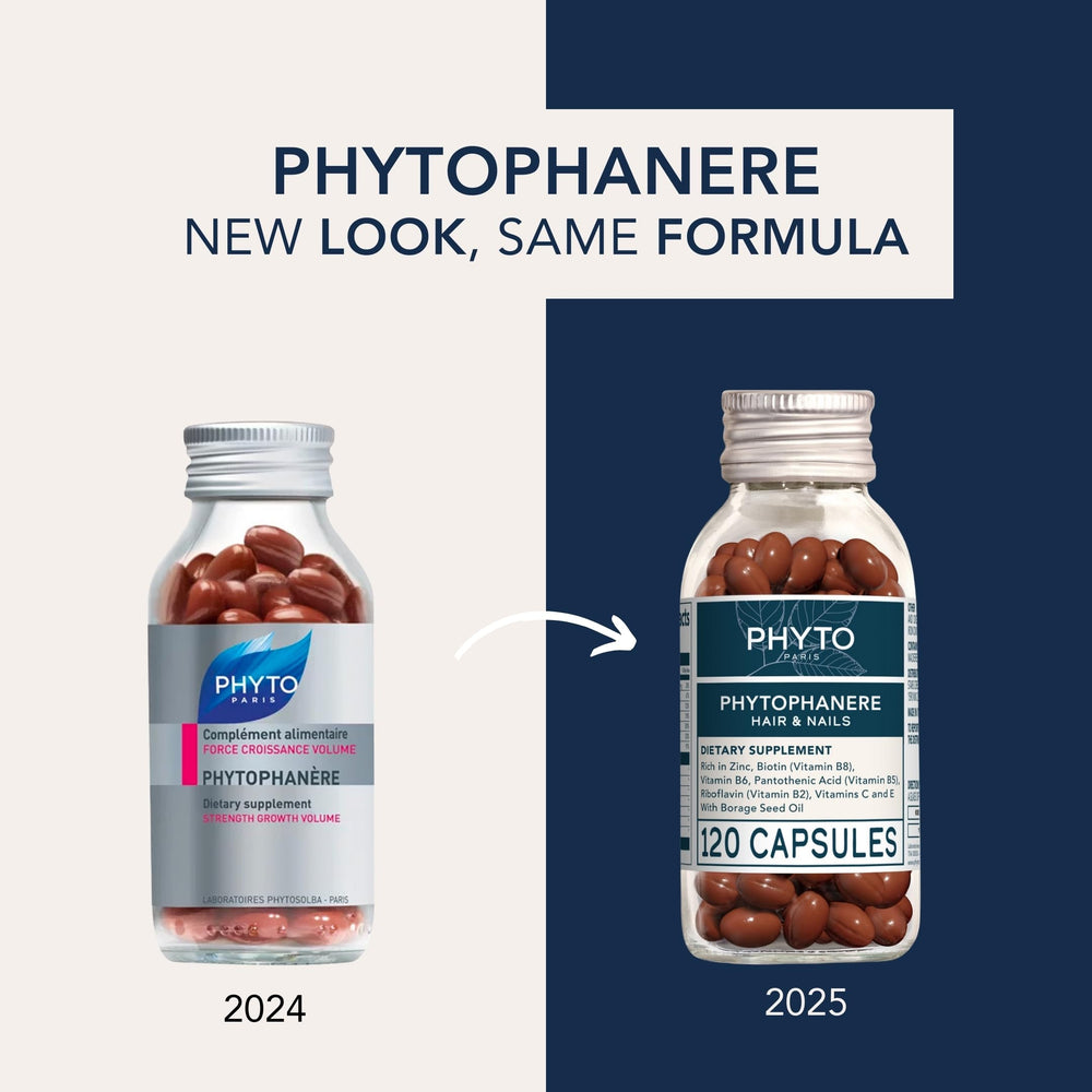 PHYTO Phytophanère hair thickness close-up suggests fuller, shinier strands.