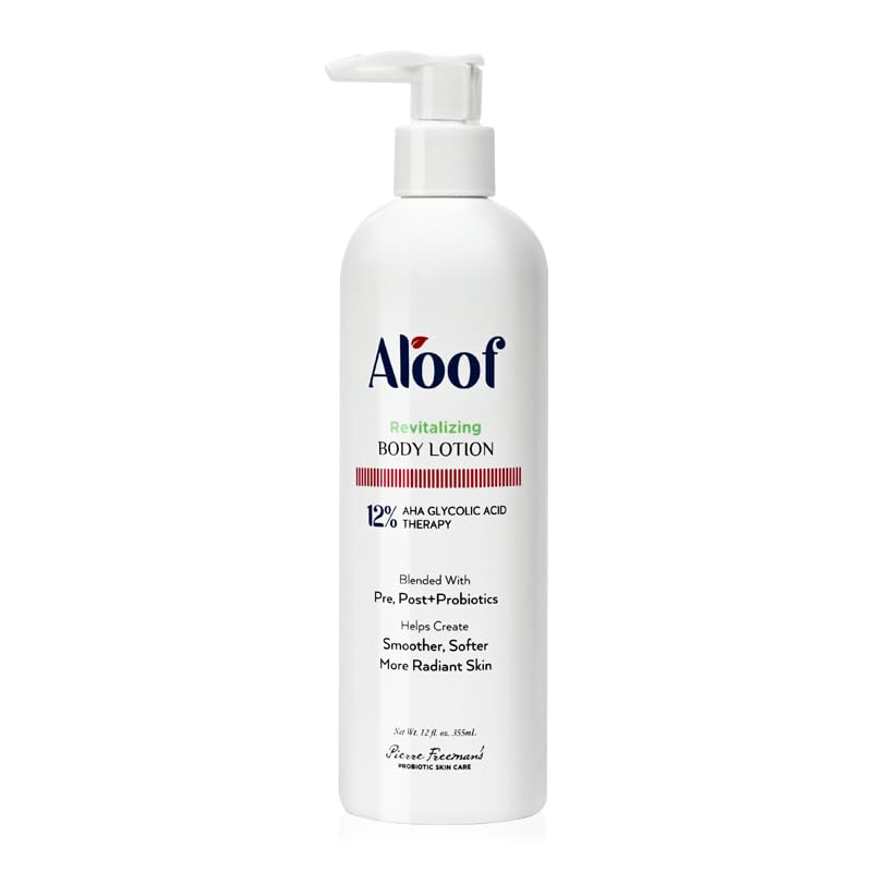 Pierre Freeman's ALOOF Revitalizing Body Lotion bottle for radiant, balanced skin.