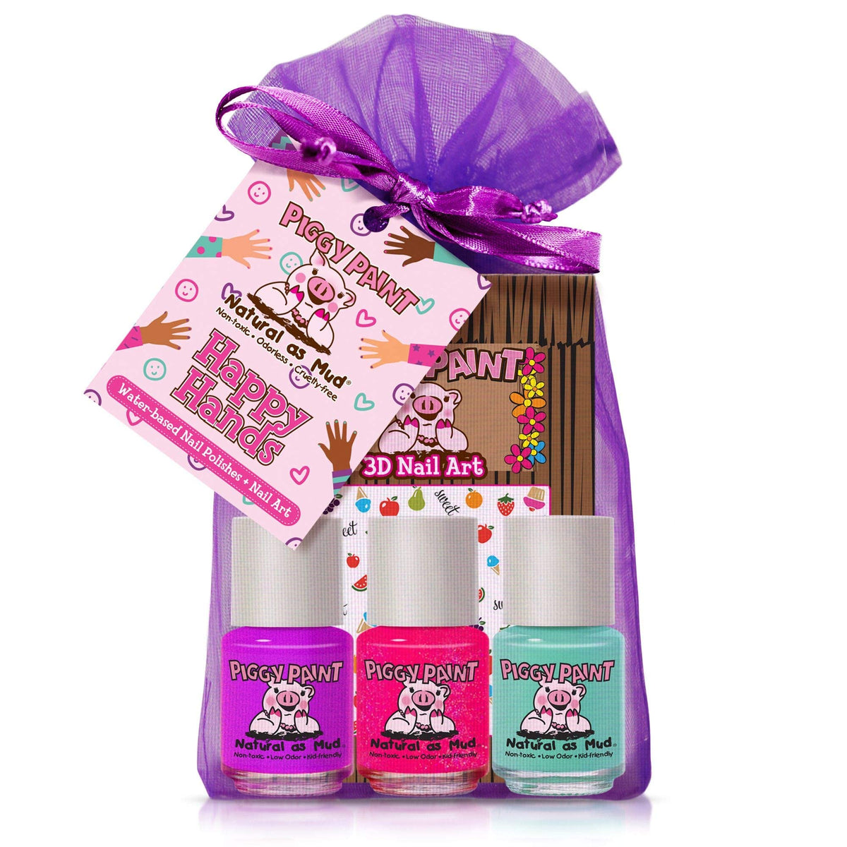 Piggy Paint Happy Hands set with three polish bottles ready for kid-safe manicures