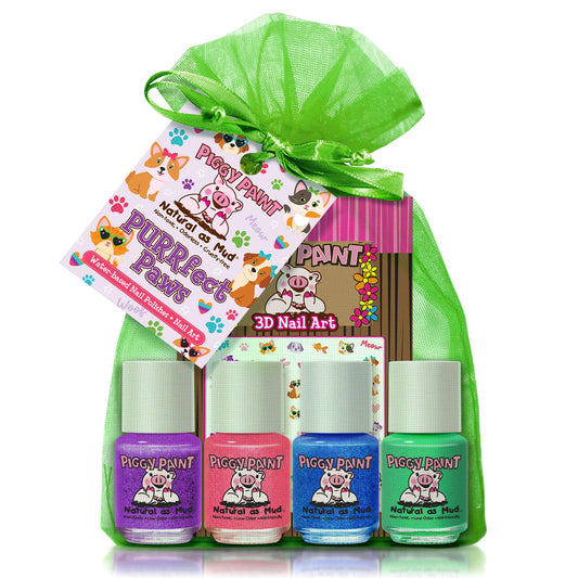 Piggy Paint PURRfect Paws polish bottle with paw-friendly label for kid-safe color