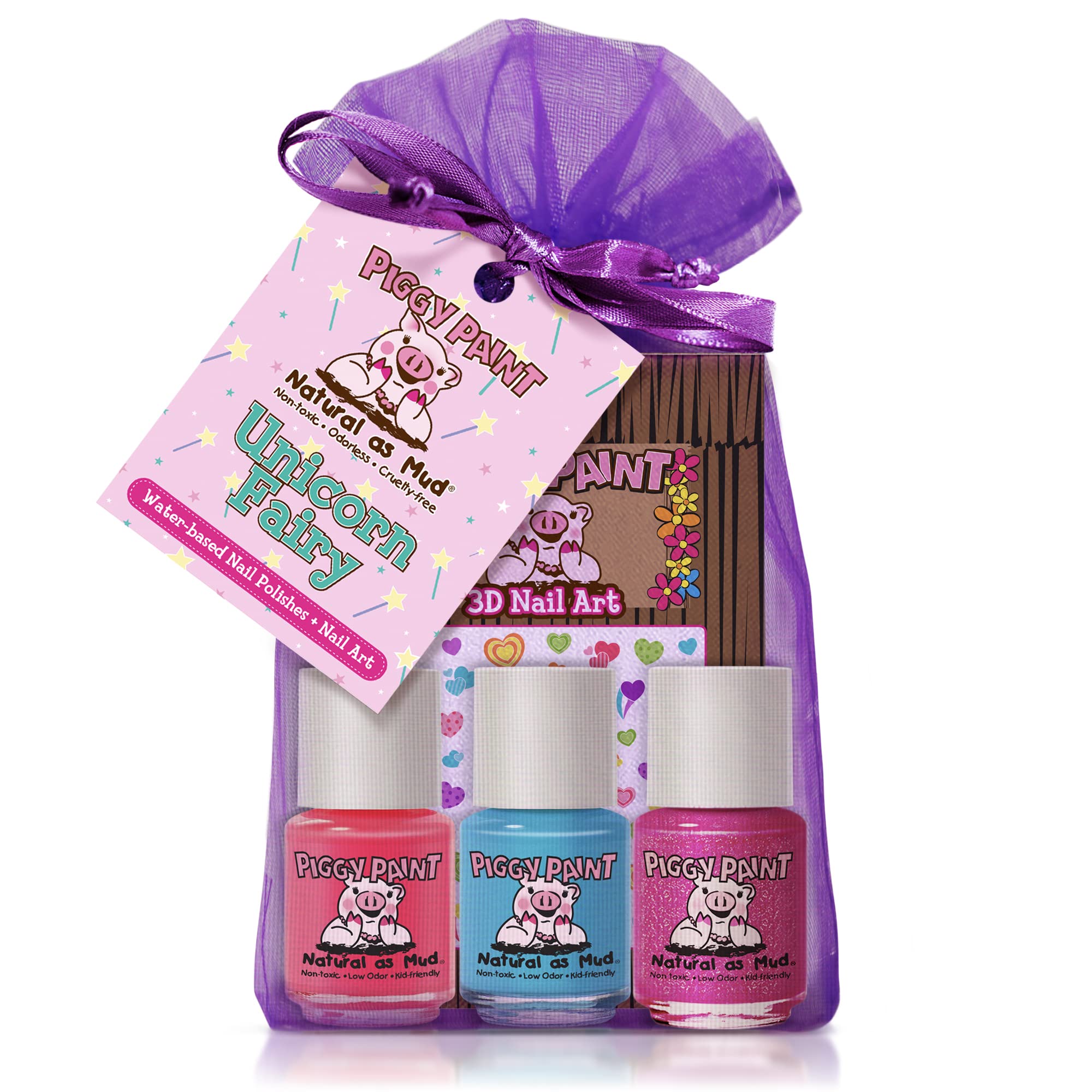 Piggy Paint Unicorn Fairy Gift Set: three polish bottles for kid-friendly color play.