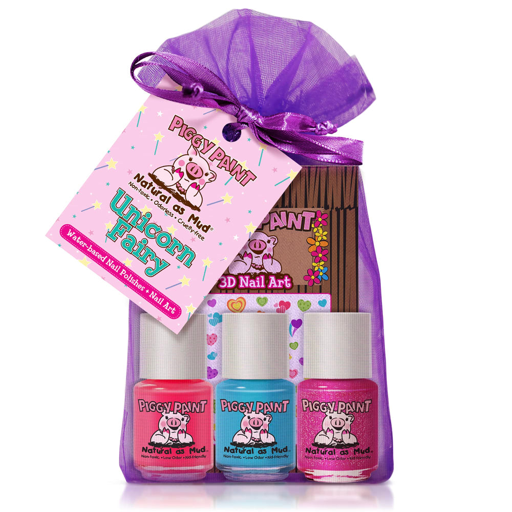Piggy Paint Unicorn Fairy Gift Set: three polish bottles for kid-friendly color play.