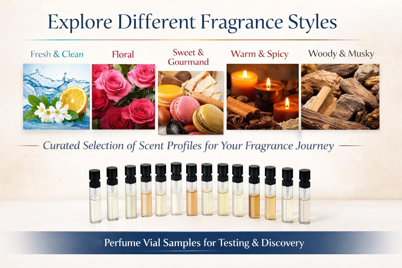 Close-up of Pilestone 10-vial fragrance sampler with secure caps.