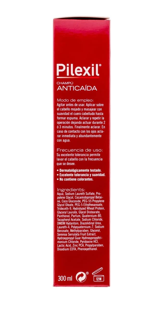 Pilexil shampoo 500ml label close-up highlighting formula