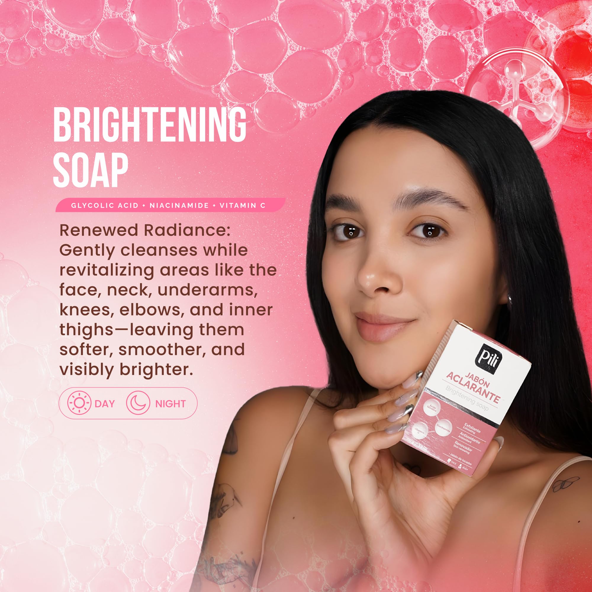 Pili Natural soap with vitamin C boosts radiance.