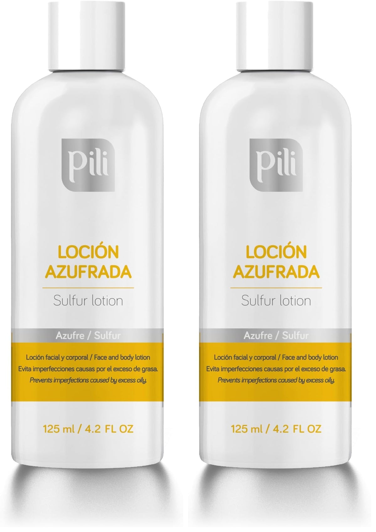 Pili Natural Pili Sulfur Lotion bottle front for oil control.