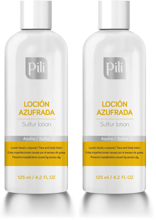 Pili Natural Pili Sulfur Lotion bottle front for oil control.