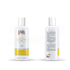 Pili Natural Pili Sulfur Lotion being applied after shower for shine reduction.