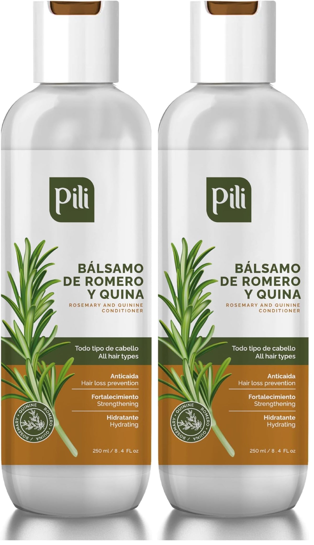 Pili Natural Rosemary Quinine Conditioner bottle highlighting nourishing formula for healthier hair.