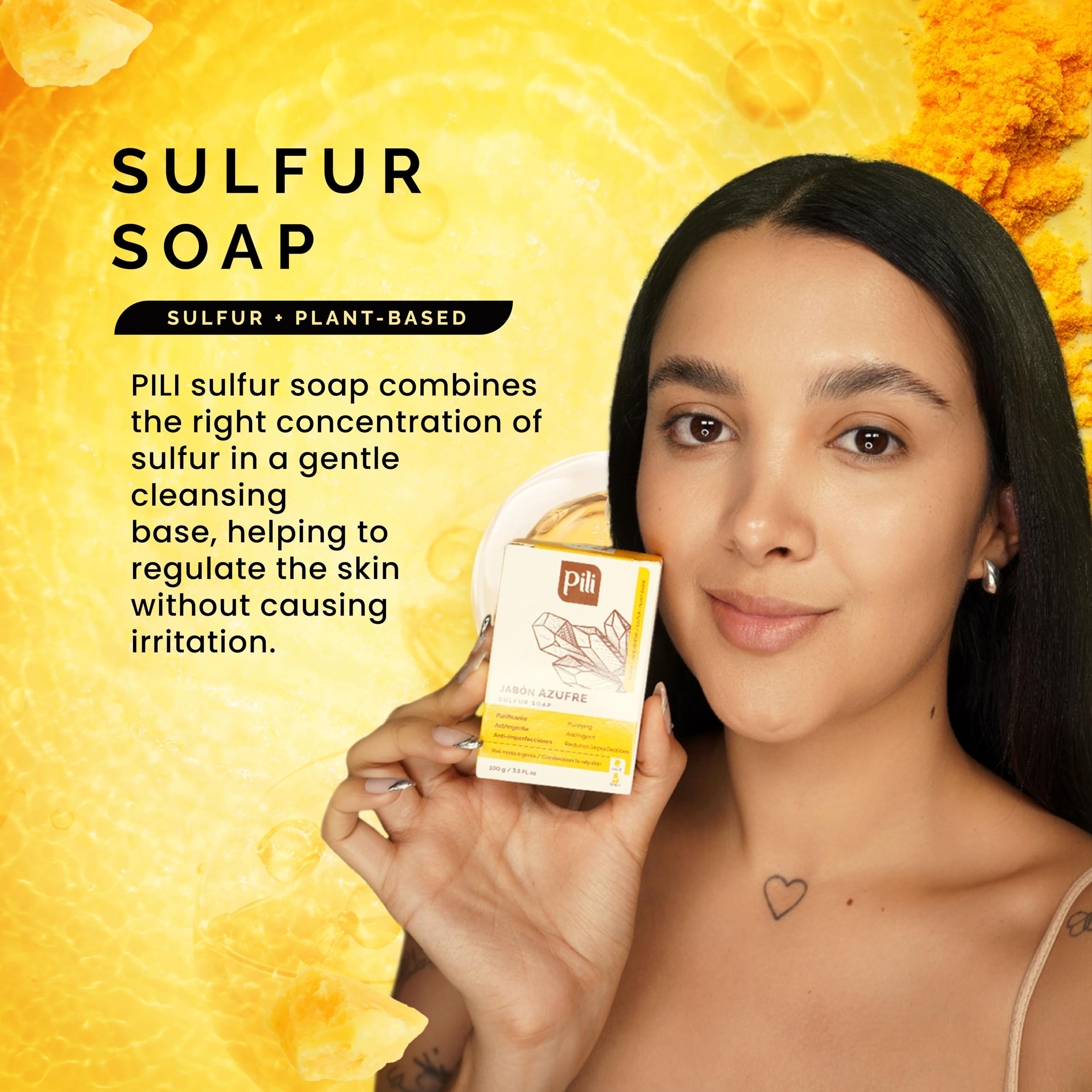 Pili Natural sulfur soap pack displayed on sink for everyday routine