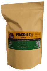 Pinerite powdered hand soap bottle close-up shows pine-based cleaning for greasy hands.