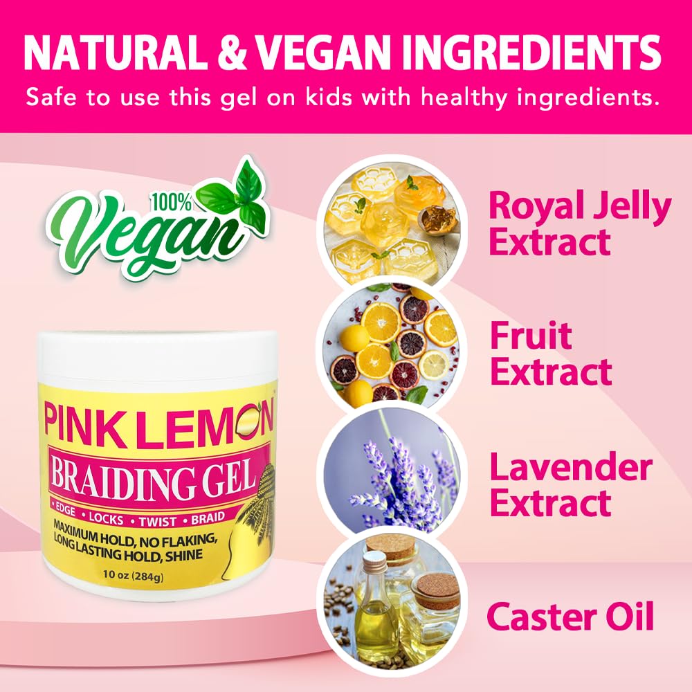 PINK LEMON Braiding Gel dries quickly without stiffness or crunch.