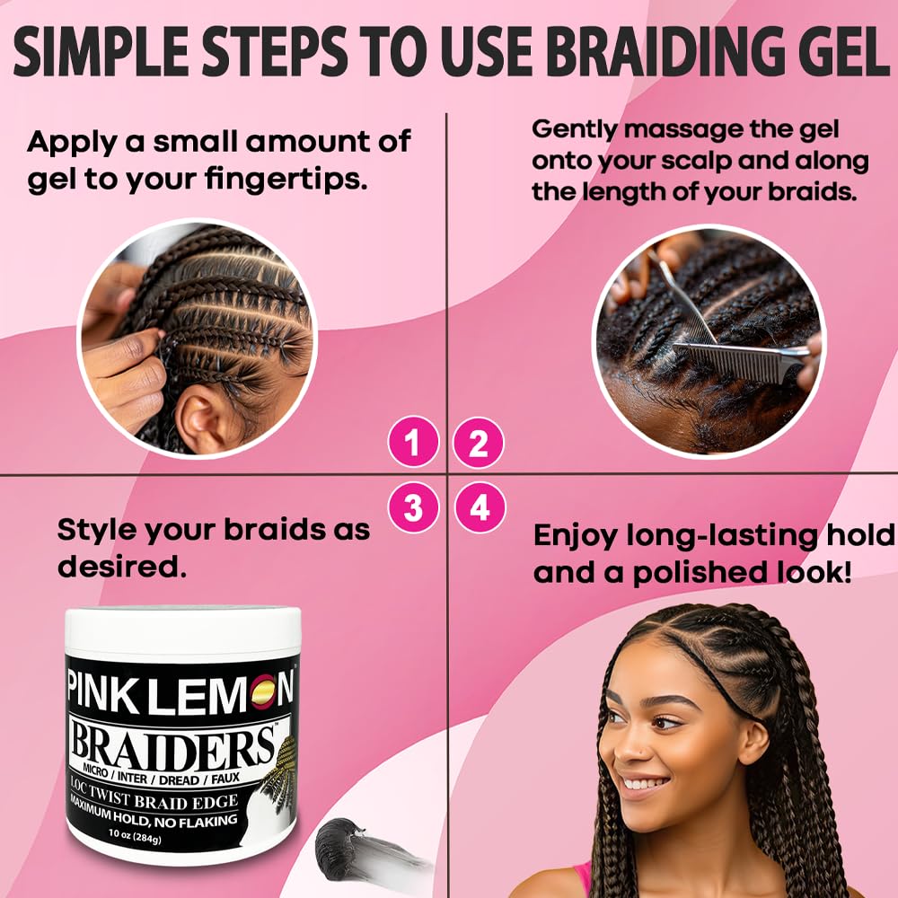 PINK LEMON Braiding Gel finish high shine on braided styles
